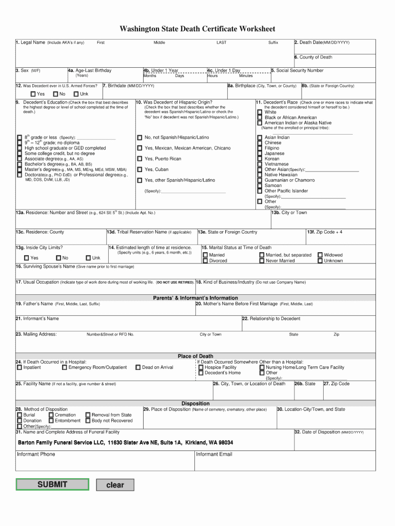 Blank Death Certificate Template Fresh Death Certificate form Fill Line Printable Fillable