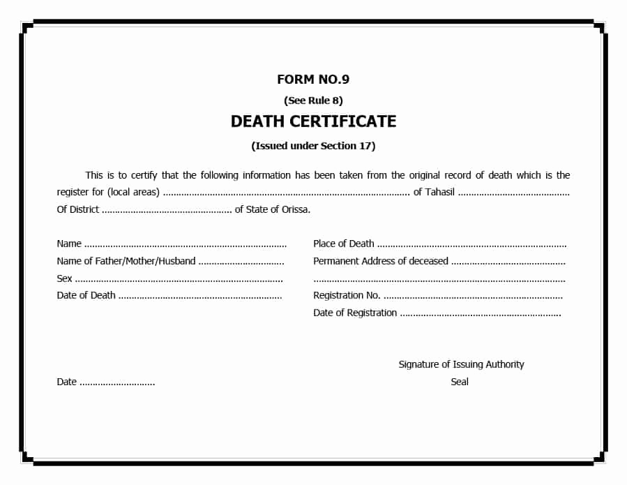 Blank Death Certificate Template Inspirational 37 Blank Death Certificate Templates [ Free] Templatelab