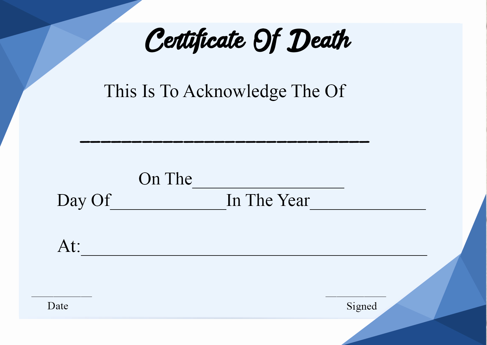 Blank Death Certificate Template Inspirational 5 Printable Certificate Death Templates with Samples