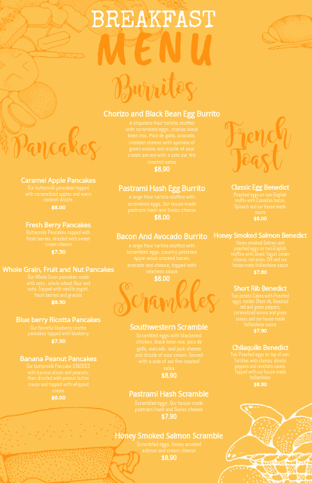 Breakfast Menu Template Free Beautiful Copy Of Yellow Breakfast Menu Template