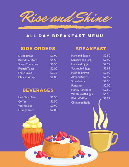 Breakfast Menu Template Free Beautiful Customize 64 Breakfast Menu Templates Online Canva