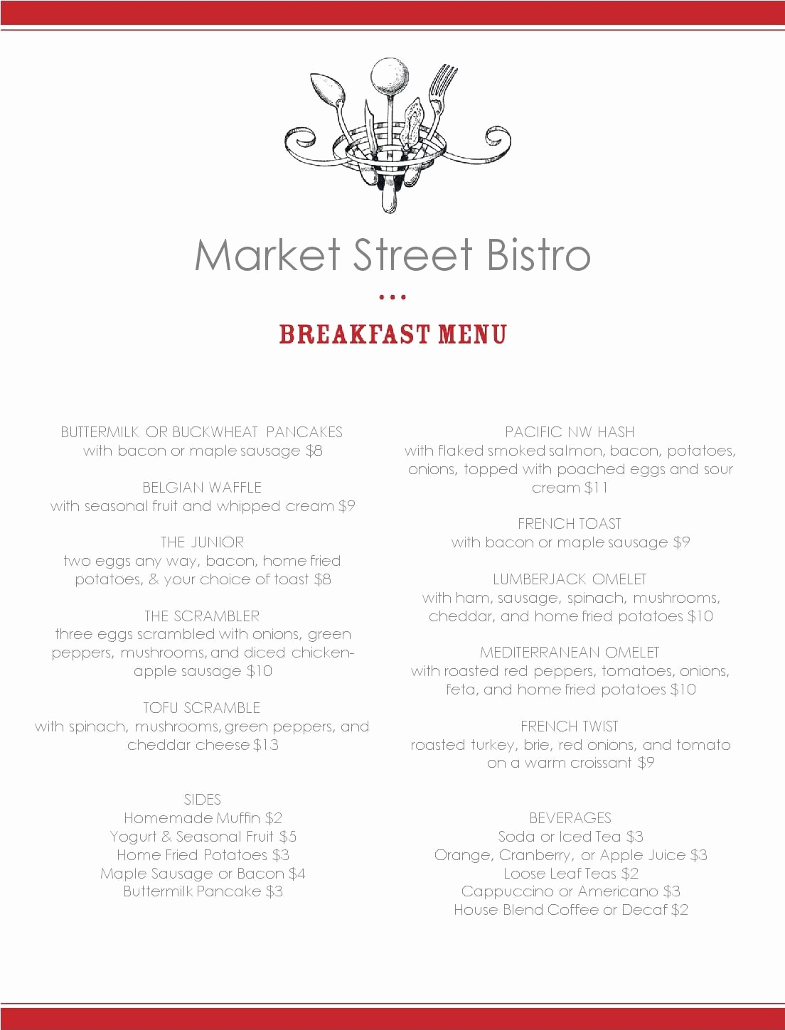 Breakfast Menu Template Free Elegant Breakfast Menu format