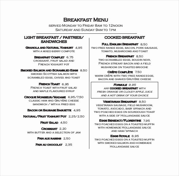 Breakfast Menu Template Free Fresh 32 Breakfast Menu Templates Free Sample Example format