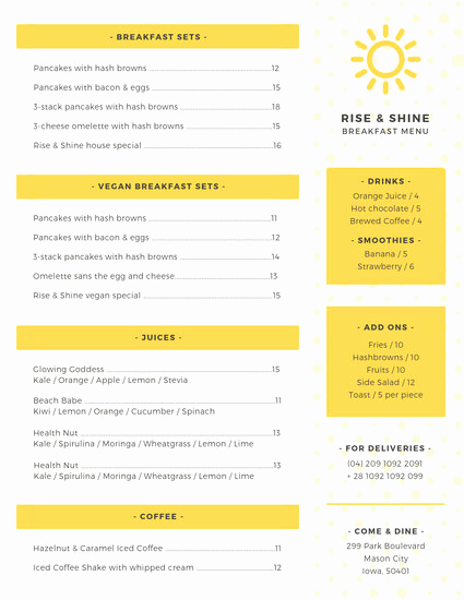 Breakfast Menu Template Free Fresh Customize 64 Breakfast Menu Templates Online Canva