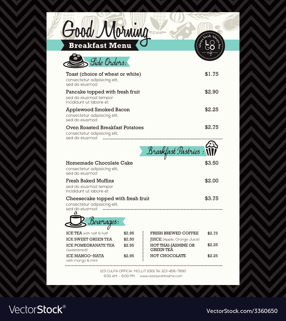 Breakfast Menu Template Free Luxury Restaurant Breakfast Menu Design Template Layout Vector Image