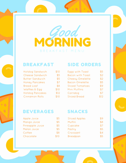 Breakfast Menu Template Free Unique Breakfast Menu Templates Canva