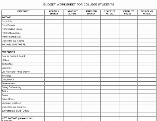 Budget Template for College Students Beautiful Bud Money for College Students