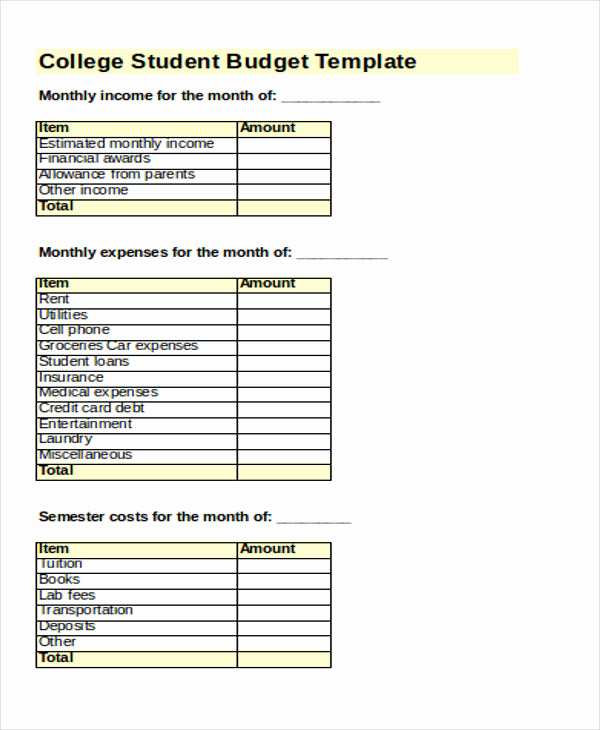 Budget Template for College Students Best Of 22 Bud Templates In Excel