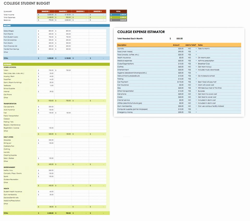 Budget Template for College Students Inspirational Free Google Docs Bud Templates