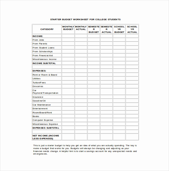 Budget Template for College Students Luxury 17 Bud Sheet Templates Word Pdf Excel