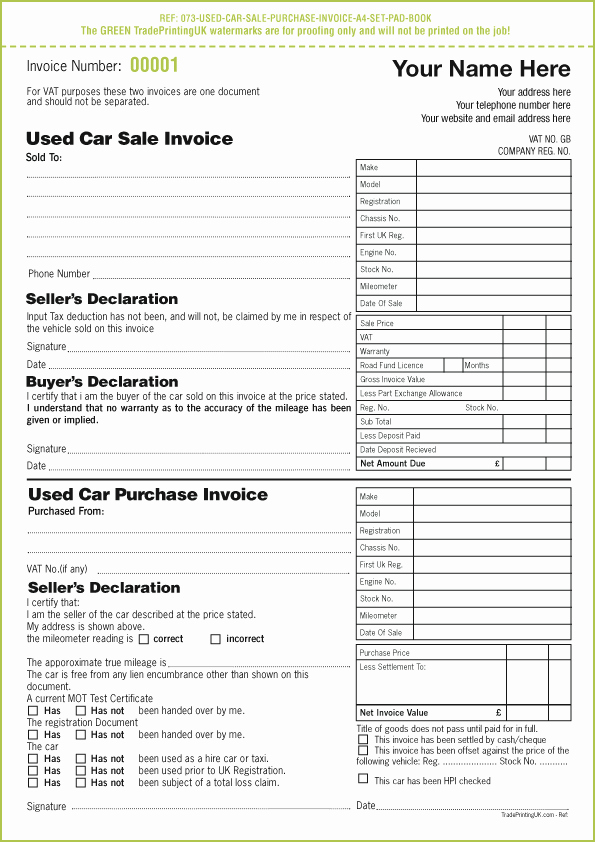 Car Sales Invoice Template Awesome Used Car Sales Invoice Template Uk