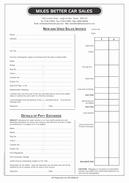 Car Sales Invoice Template Elegant A4 2 Part Car Sales Invoice Pads