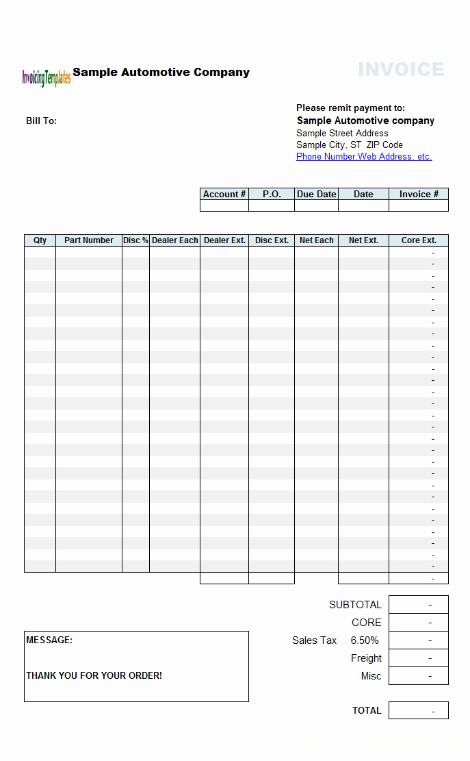 Car Sales Invoice Template Elegant Auto Parts Invoice