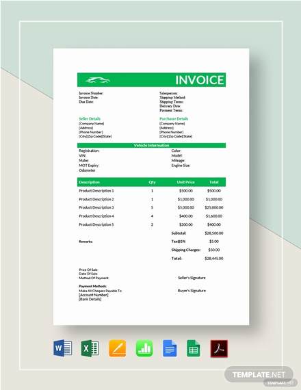 Car Sales Invoice Template Lovely 62 Free Invoice Templates In Pdf