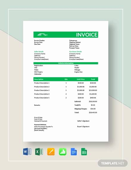 Car Sales Invoice Template Lovely Free 11 Car Sale Invoice Templates In Pdf Ms Word