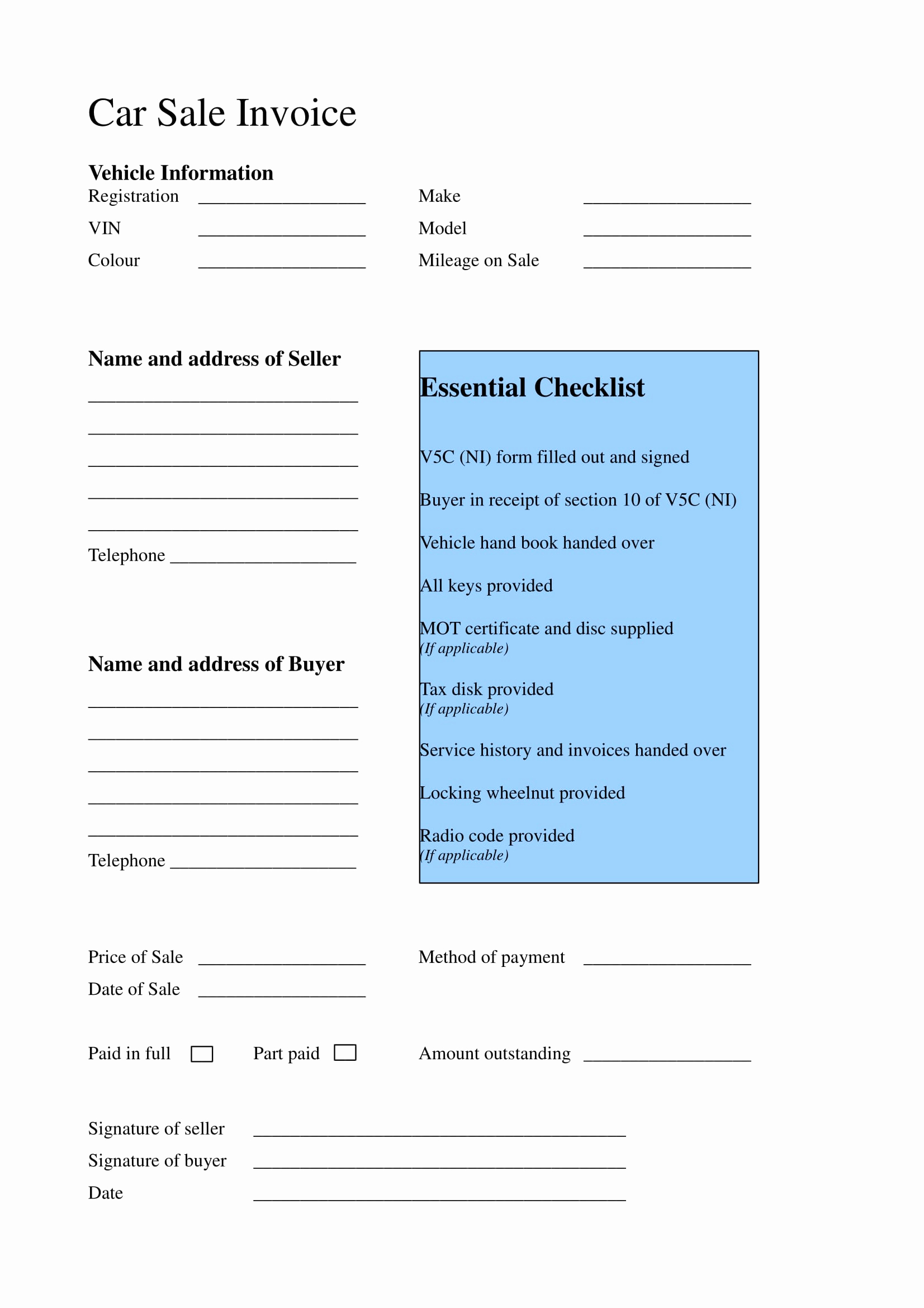 Car Sales Invoice Template Lovely Free 15 Business forms for Car Dealers In Pdf