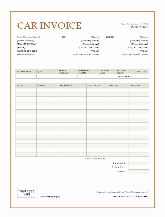 Car Sales Invoice Template New 10 Car Receipt Templates