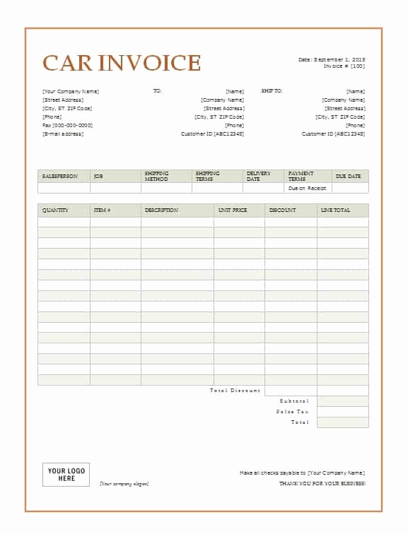 Car Sales Invoice Template Unique Car Invoice Template Printable Word Excel Invoice