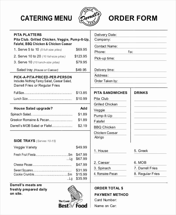 Catering Menu Template Word Fresh 16 Catering order forms Ms Word Numbers Pages