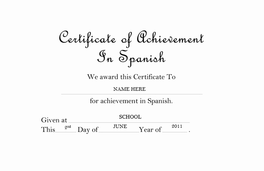 Certificate Of Achievement Template Free Inspirational Certificate Of Achievement In Spanish Free Templates Clip