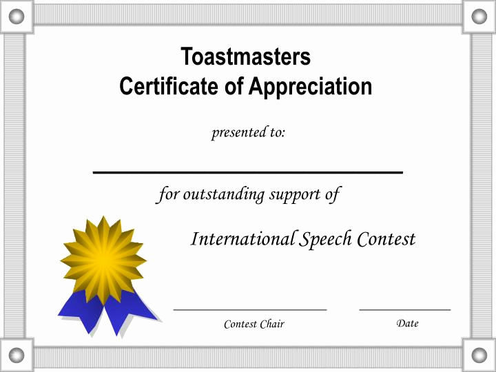 Certificate Of Appreciation Template Powerpoint Elegant Ppt toastmasters Certificate Of Appreciation Powerpoint