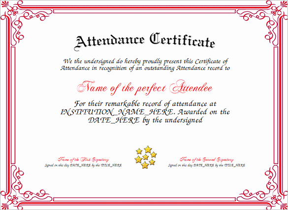 Certificate Of attendance Template Free Awesome attendance Certificate Templates