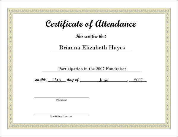 Certificate Of attendance Template Free Awesome Printable attendance Certificates