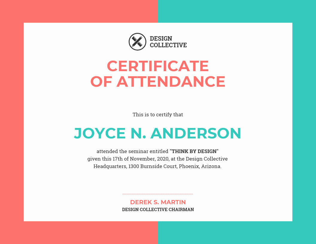 Certificate Of attendance Template Free Beautiful Vibrant Certificate Of attendance Template