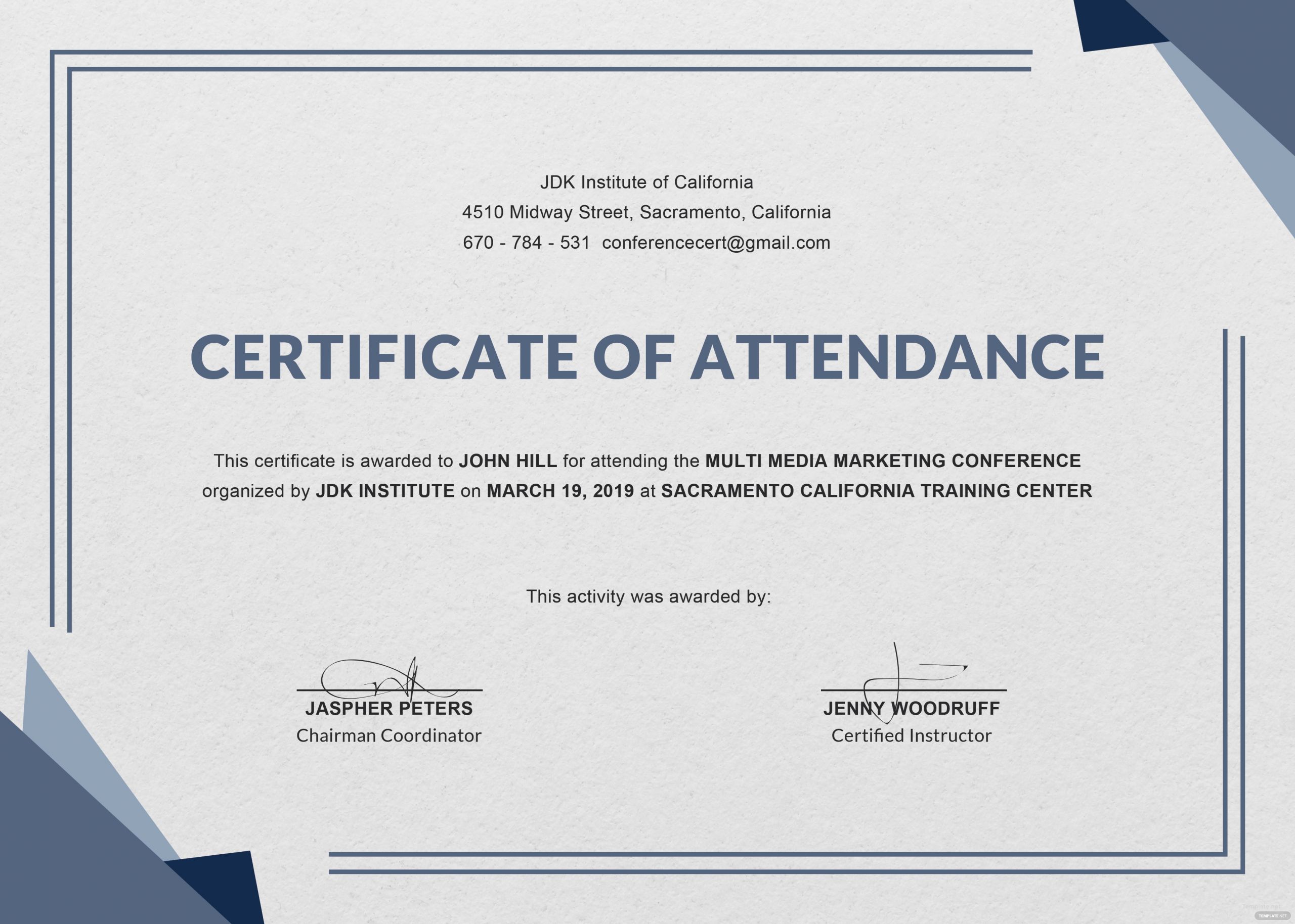 Certificate Of attendance Template Free Inspirational Certificate Templates Ms Word Perfect attendance