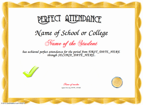 Certificate Of attendance Template Free New 5 Free Perfect attendance Certificate Templates Word