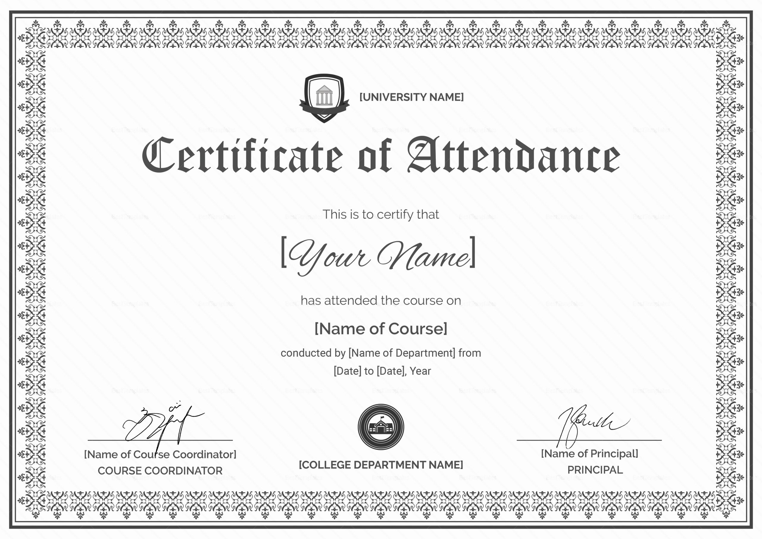 Certificate Of attendance Template Free New Course attendance Certificate Design Template In Psd Word