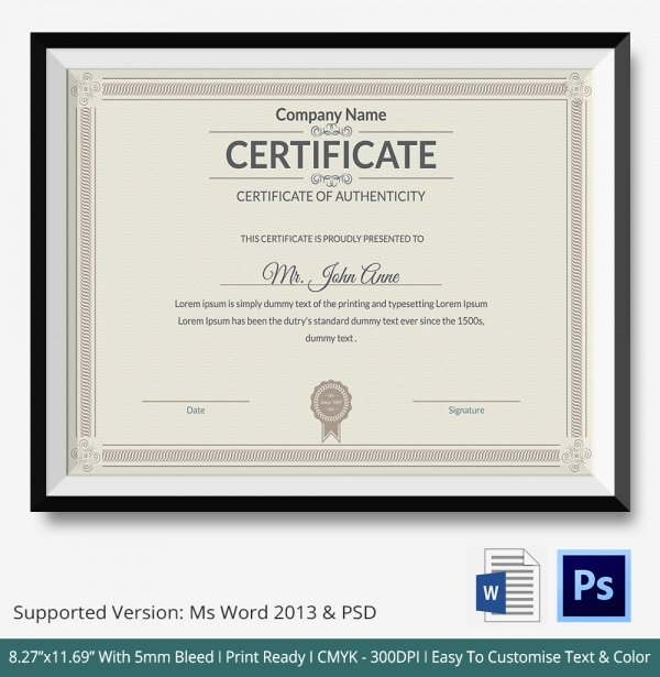 Certificate Of Authenticity Photography Template Awesome Certificate Of Authenticity Template 27 Free Word Pdf