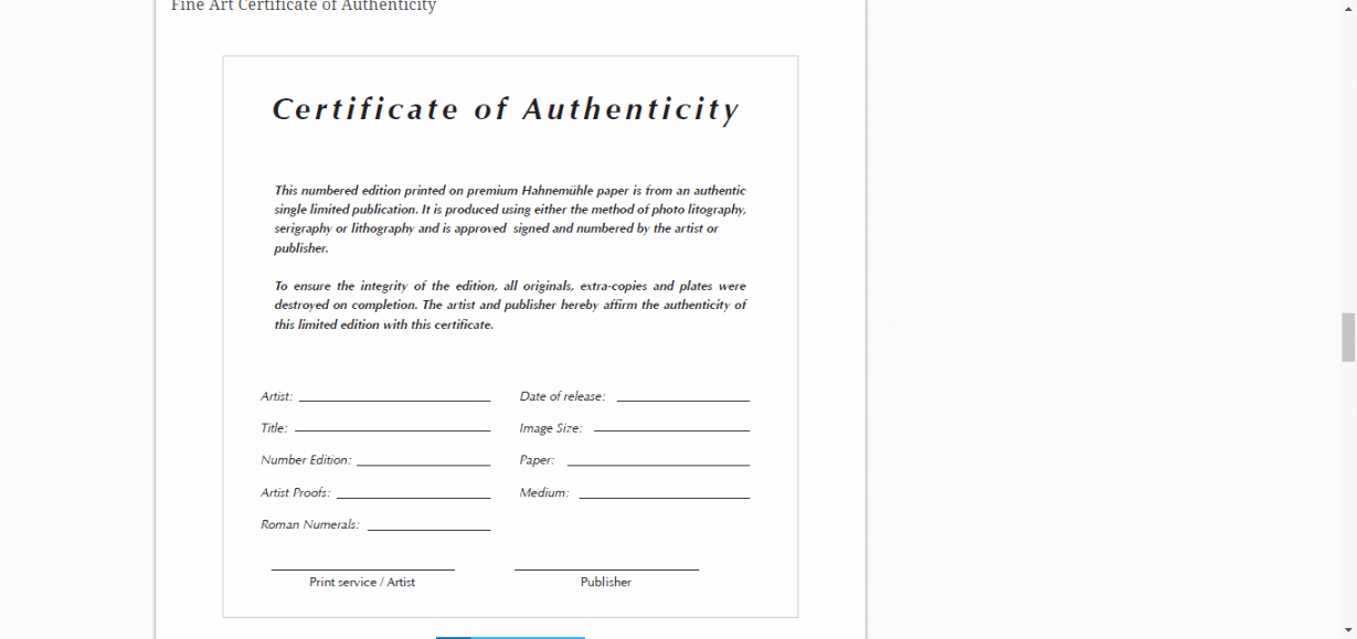 Certificate Of Authenticity Photography Template Inspirational Certificate Authenticity Template for Fine Art