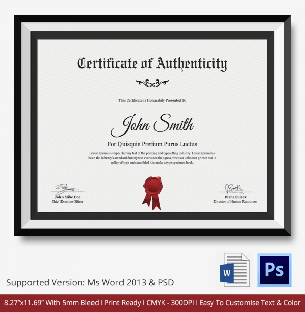 Certificate Of Authenticity Photography Template Inspirational Certificate Of Authenticity Template 27 Free Word Pdf