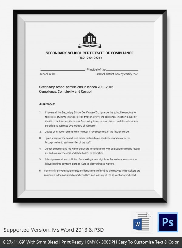 Certificate Of Compliance Template Inspirational Certificate Of Pliance Template – 12 Word Pdf Psd