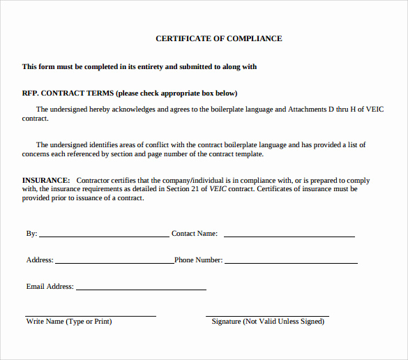 Certificate Of Compliance Template Lovely Free 25 Sample Certificate Of Pliance In Pdf