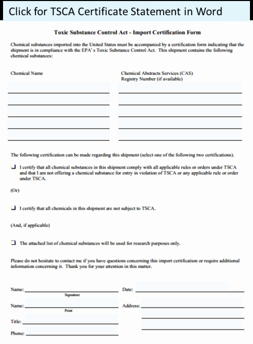 Certificate Of Compliance Template Lovely Tsca Certificate Of Pliance