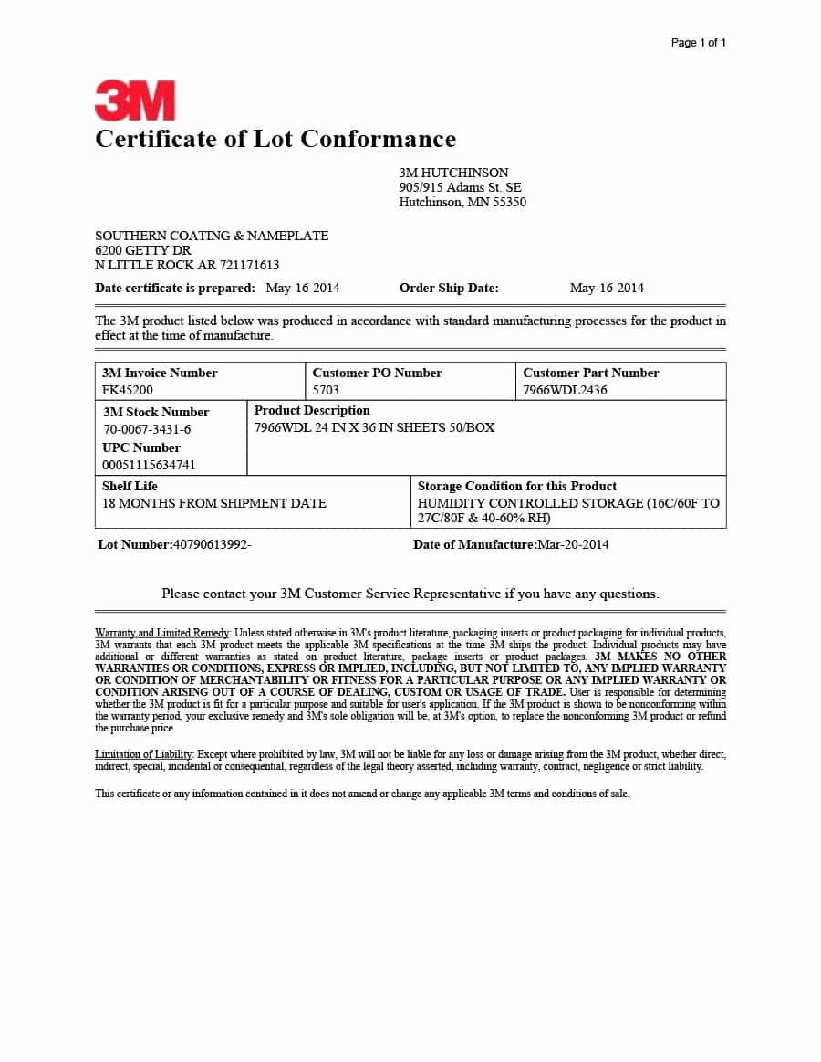 Certificate Of Compliance Template Luxury Certificate Of Conformance S Sample Template Pdf