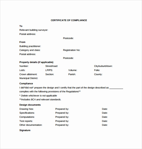 Certificate Of Compliance Template Luxury Free 25 Sample Certificate Of Pliance In Pdf