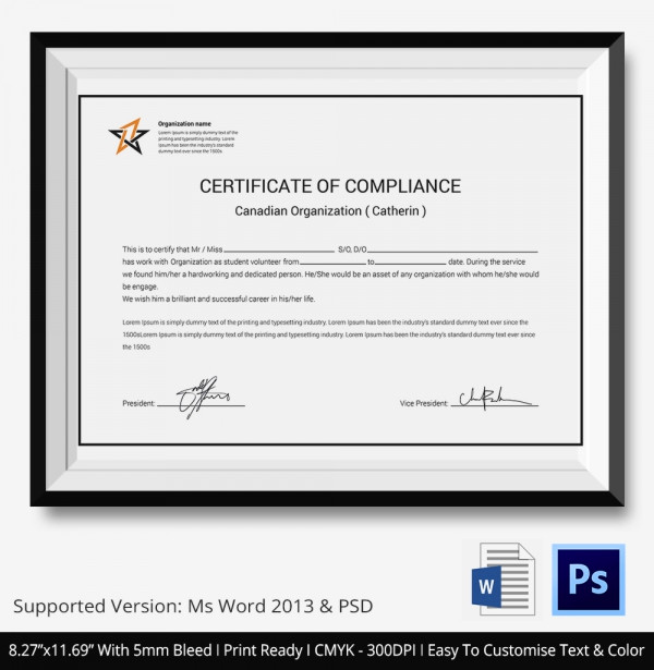 Certificate Of Compliance Template Unique Certificate Of Pliance Template – 12 Word Pdf Psd