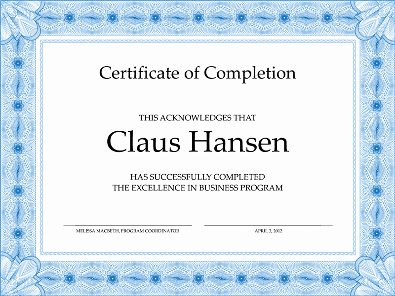 Certificates Of Completion Template Fresh Certificate Of Pletion Blue Fice Templates