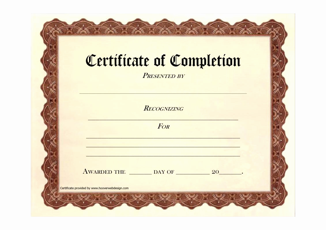 Certificates Of Completion Template New Free Blank Certificate Templates