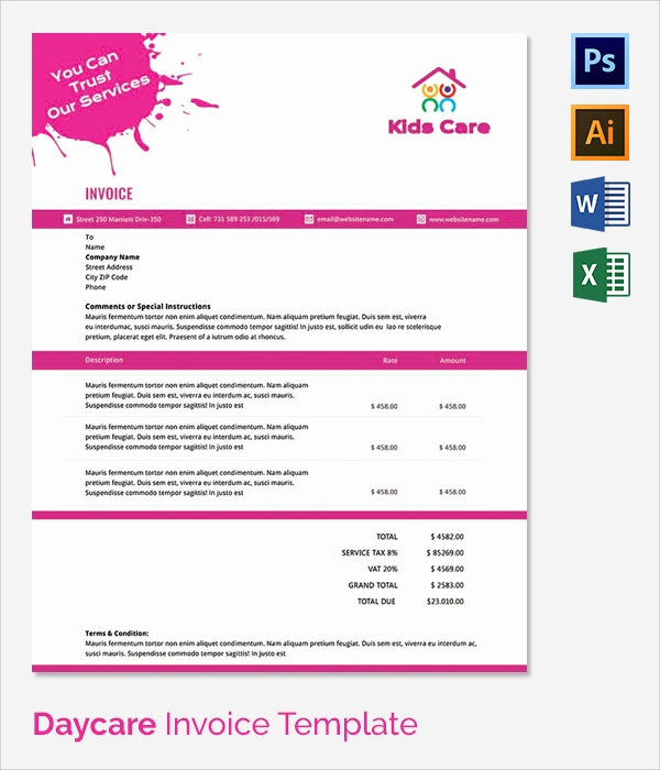 Child Care Invoice Template Elegant 38 Invoice Templates Free Sample Example format