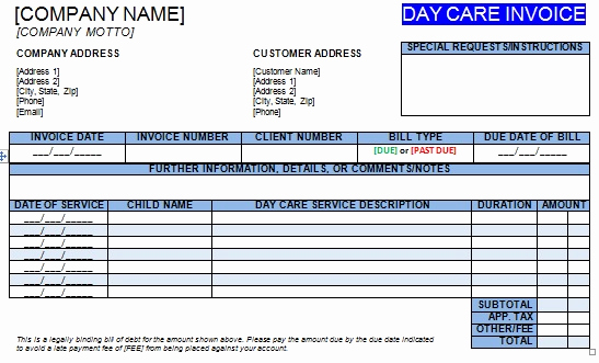 Child Care Invoice Template Luxury Child Care Receipt Template Word