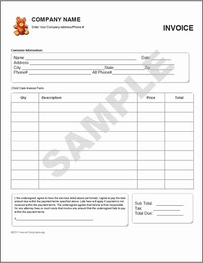 child care invoice template