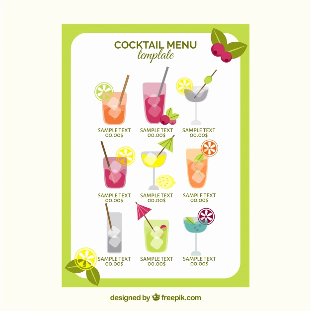 Cocktail Menu Template Free Fresh Cocktail Menu Template In Flat Design Vector