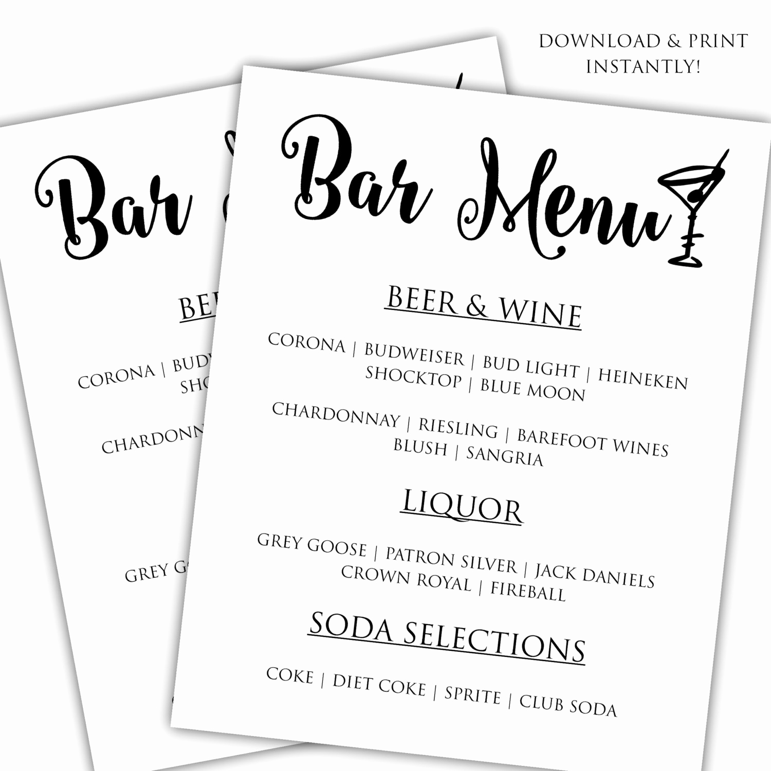 Cocktail Menu Template Free Lovely Diy Bar Menu Template Printable Bar Menu by Classyprints Line
