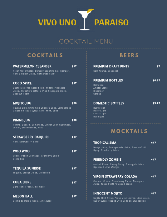 Cocktail Menu Template Free Lovely Minimal Cocktail Menu Template