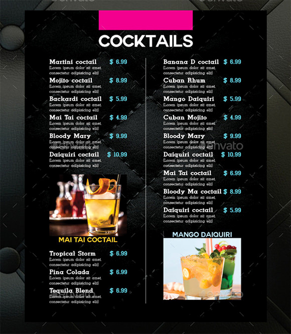 Cocktail Menu Template Free Luxury Cocktail Menu Templates 59 Free Psd Eps Documents