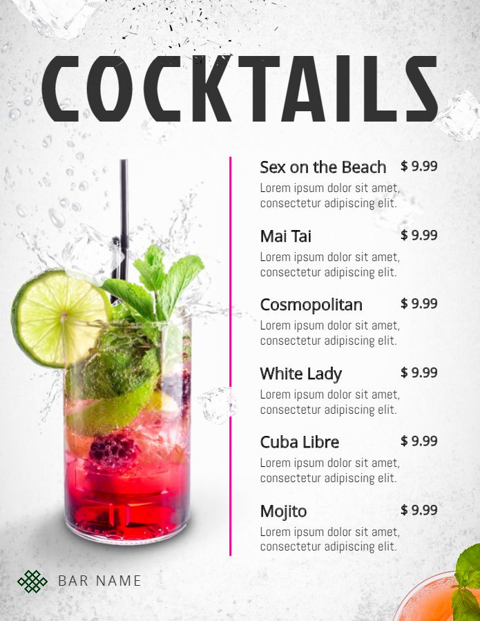 Cocktail Menu Template Free Luxury Printable Modern Cocktail Menu Template